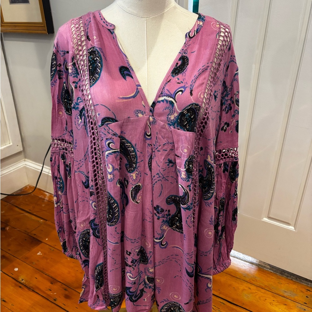 Free People Pink Paisley Tunic Top
